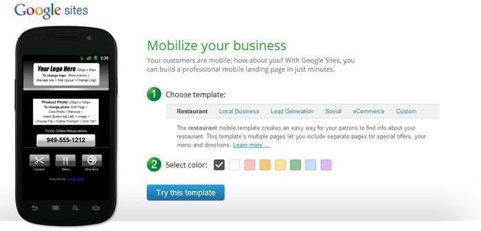 google-site creer site mobile google sites