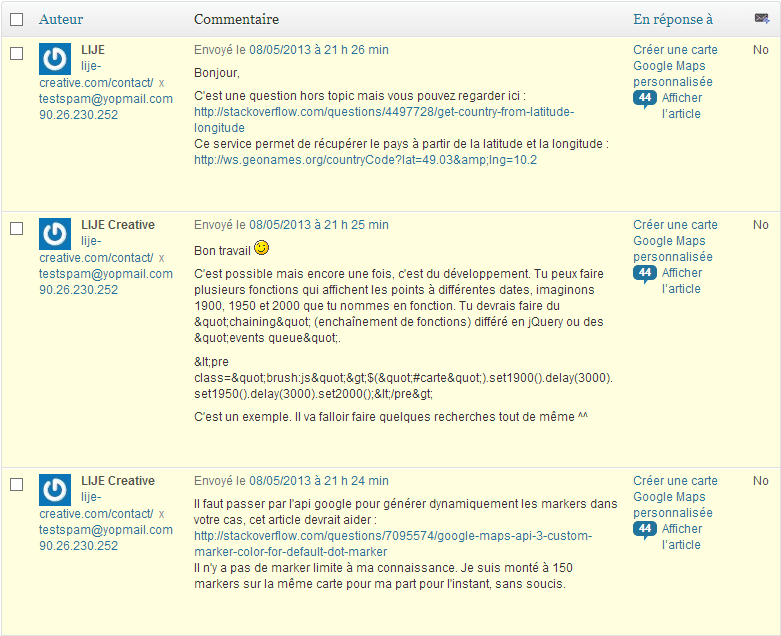 spam de commentaire